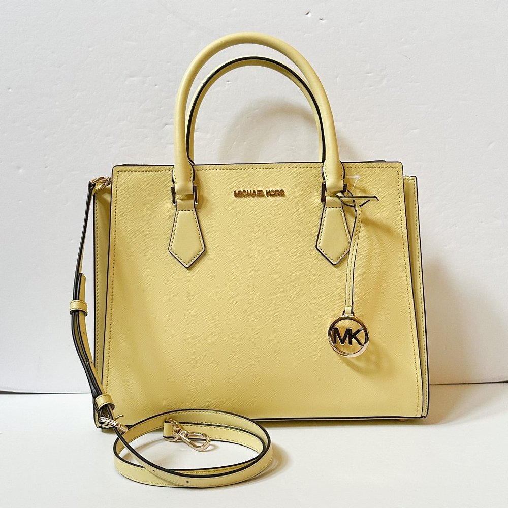 Michael Kors Hope Large Satchel Shoulder Crossbody Leather Bag ButterCup
